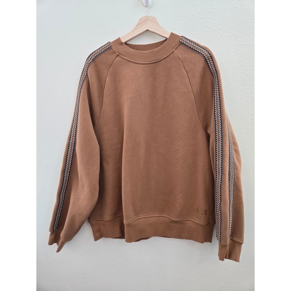 UGG Mens Brenton Crewneck Sweatshirt Brown Chestnut Braided Tape Detail  M